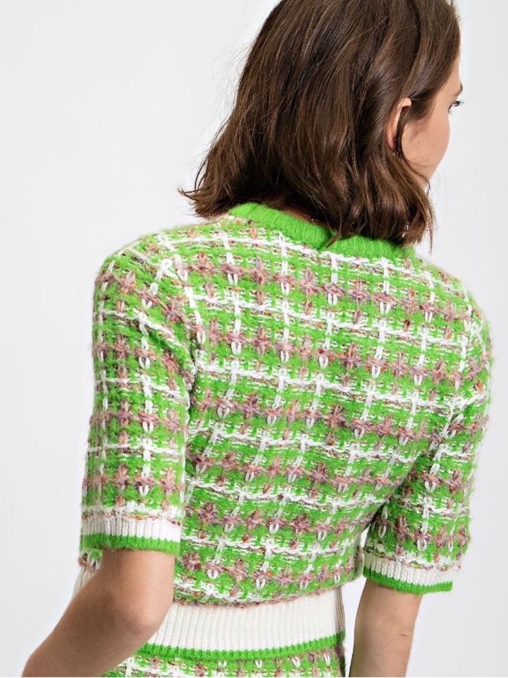 Easel Totally Buggin Tweed Sweater Top Lime Green Plaid 99s Clueless New Medium - Picture 9 of 14